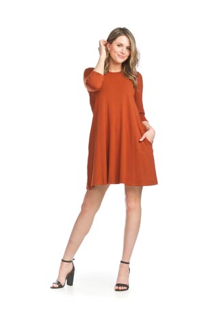 PD-15538 - Aline Bamboo Knit Dress with Pockets - Colors: Burgundy, Ginger, Navy - Available Sizes:XS-XXL - Catalog Page:37 
